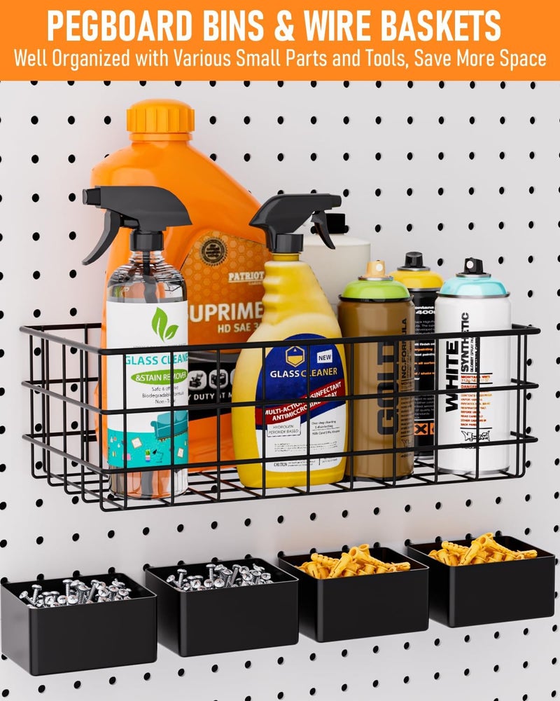 INCLY 238PCS Pegboard Accessories Organizer Kit, Peg Board Hooks Assortment with Peg Bins, Baskets, Paper Towel Holder for 1/8 and 1/4 inch Pegboard Hanging Tools, Garage Wall Storage Attachments - Image 5